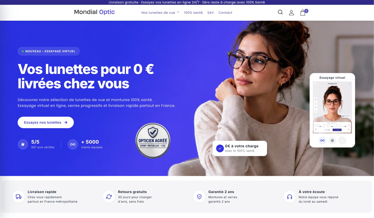 Boutique Mondial Optic — version ordinateur