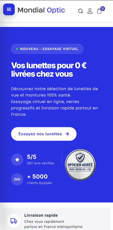 Boutique Mondial Optic — version mobile