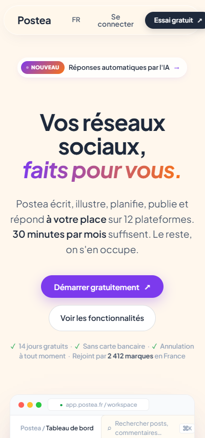 Application Postea — version mobile